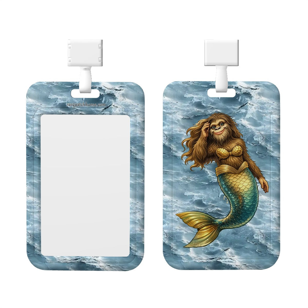 Mermaid Sasquatch, Bigfoot, Durable Double Sided Badge Holder