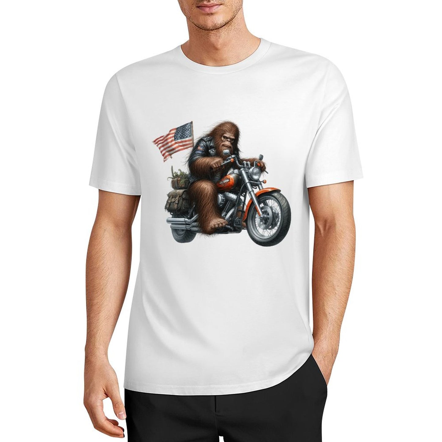 Bigfoot - Sasquatch on Motorcycle Short Sleeve Cotton T-Shirt