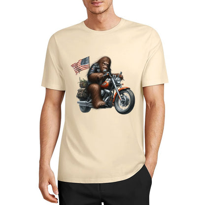 Bigfoot - Sasquatch on Motorcycle Short Sleeve Cotton T-Shirt