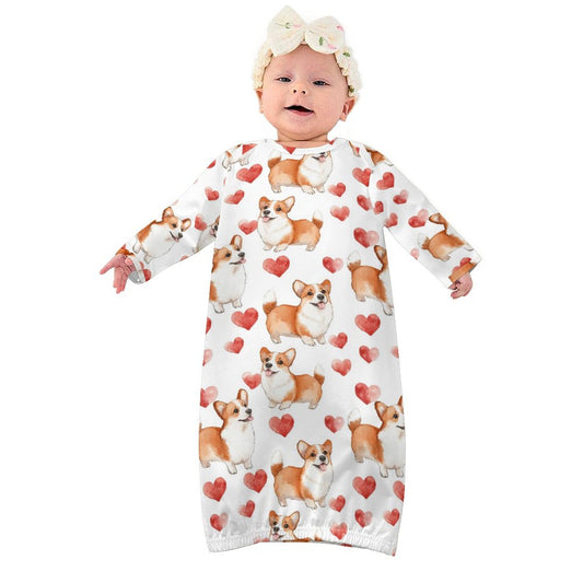 Corgi Dogs & Hearts, Baby Long Sleeve Faux Cotton Sleeper Gown