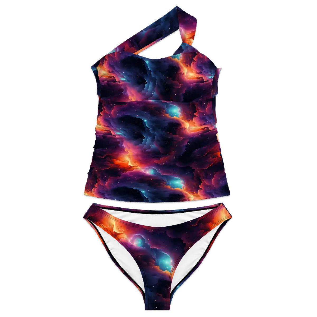 12 Galaxy, Outer Space Designs, Women One Shoulder Tankini, Two Piece