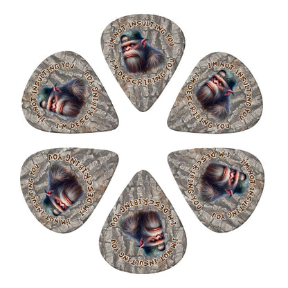 6 Guitar Picks with Keychain Snap Pick Wallet- Bigfoot Sasquatch "I'm not insulting..."  – 3 Thicknesses