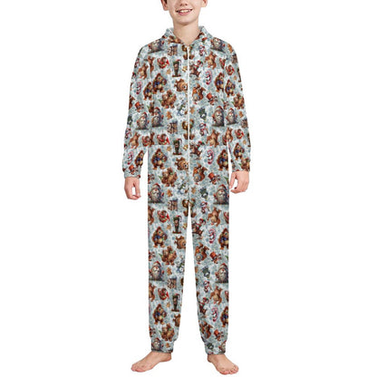 10 Bigfoot / Sasquatch Designs, Youth Flannel Footless Zip up Pajama Jumpsuit