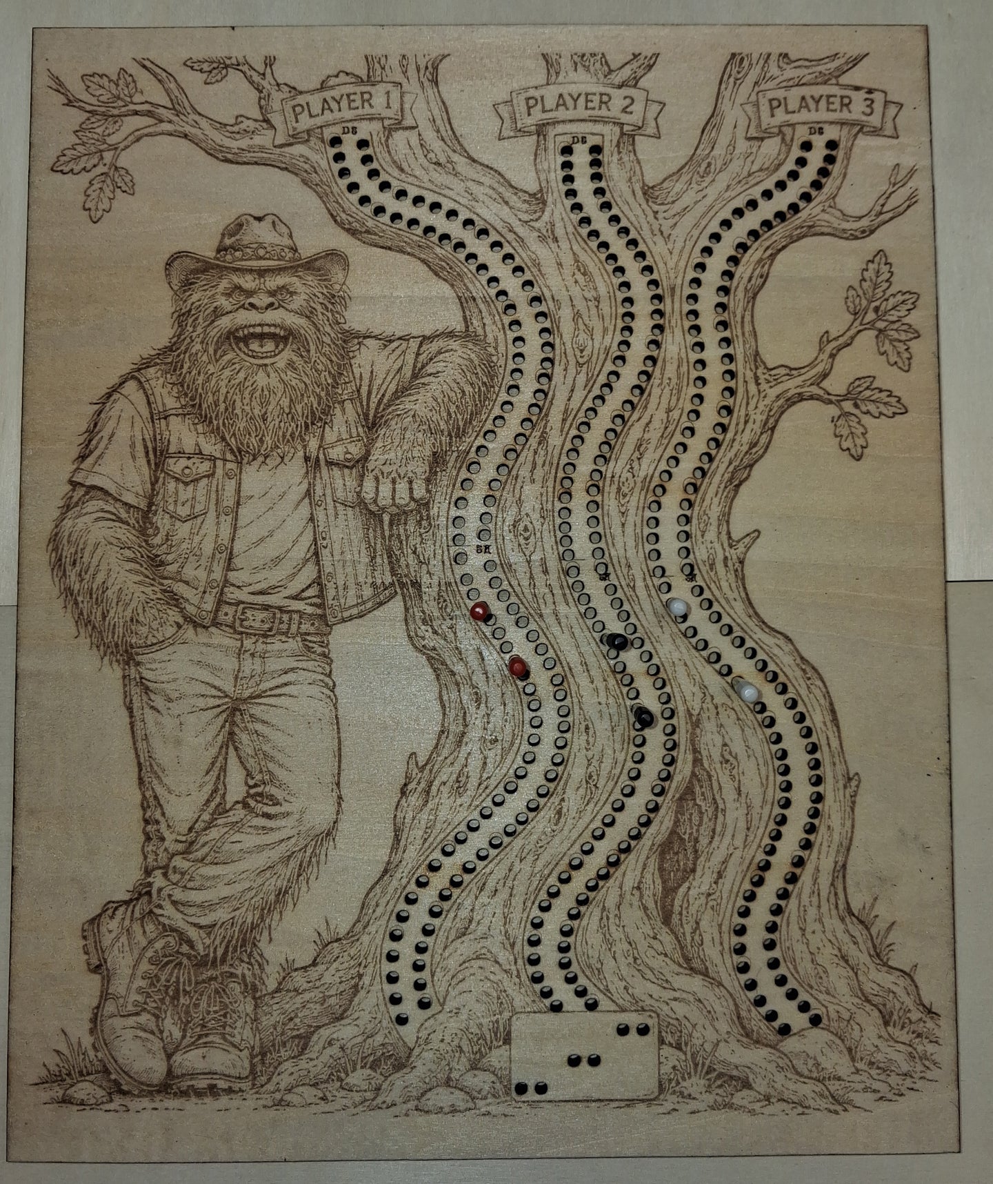 Bigfoot / Sasquatch 3 Player Tree Cribbage Board
