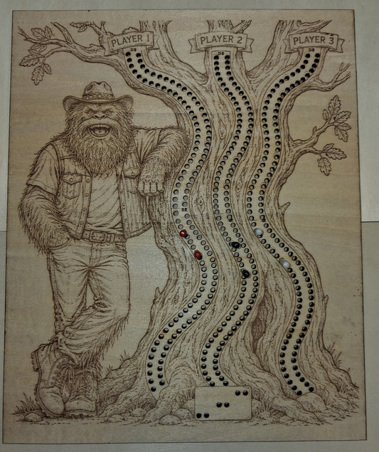Bigfoot / Sasquatch 3 Player Tree Cribbage Board