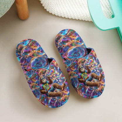 Sasquatch Bigfoot Blowing Bubbles, Flannel Children's Cotton Slippers
