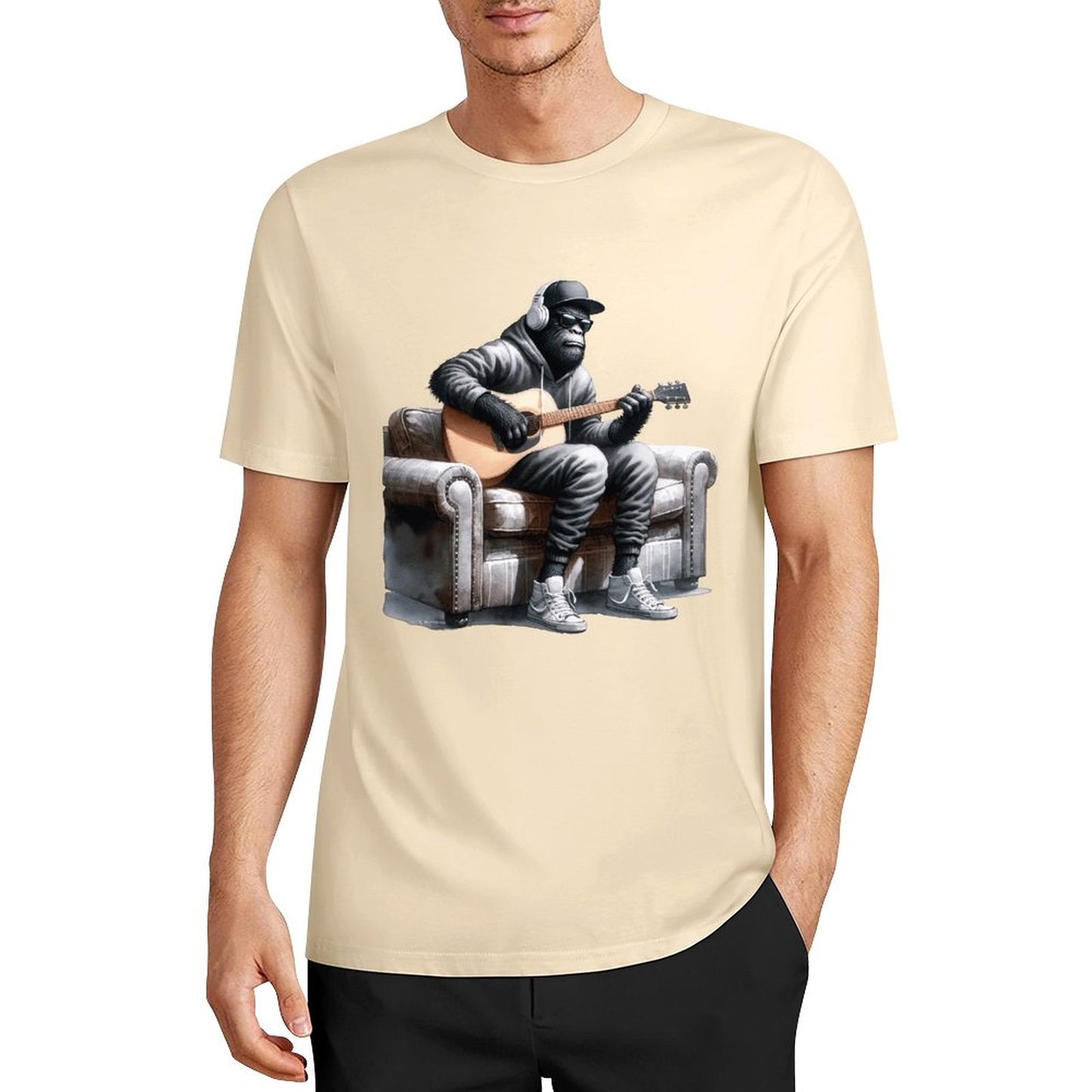Bigfoot - Sasquatch Play Guitar Short Sleeve Cotton T-Shirt