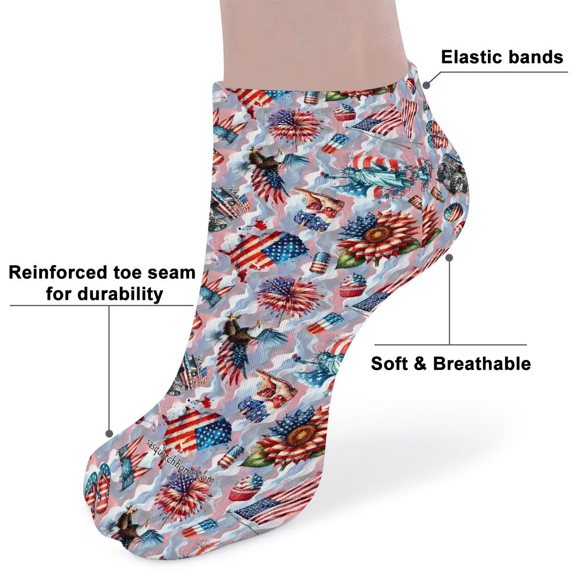 8 Patriotic Designs, 8” Poly Ankle Socks