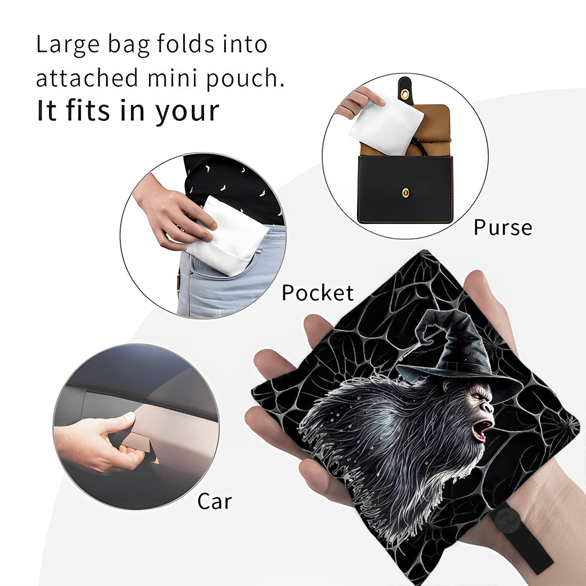 Bigfoot / Sasquatch Halloween Bag, Reusable Folding Bag