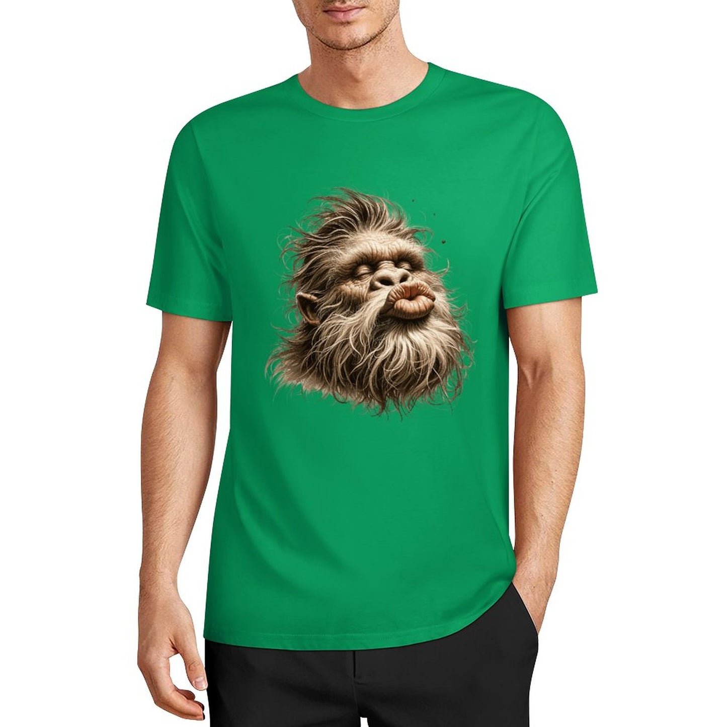 Bigfoot - Sasquatch Kissy Face Short Sleeve Cotton T-Shirt
