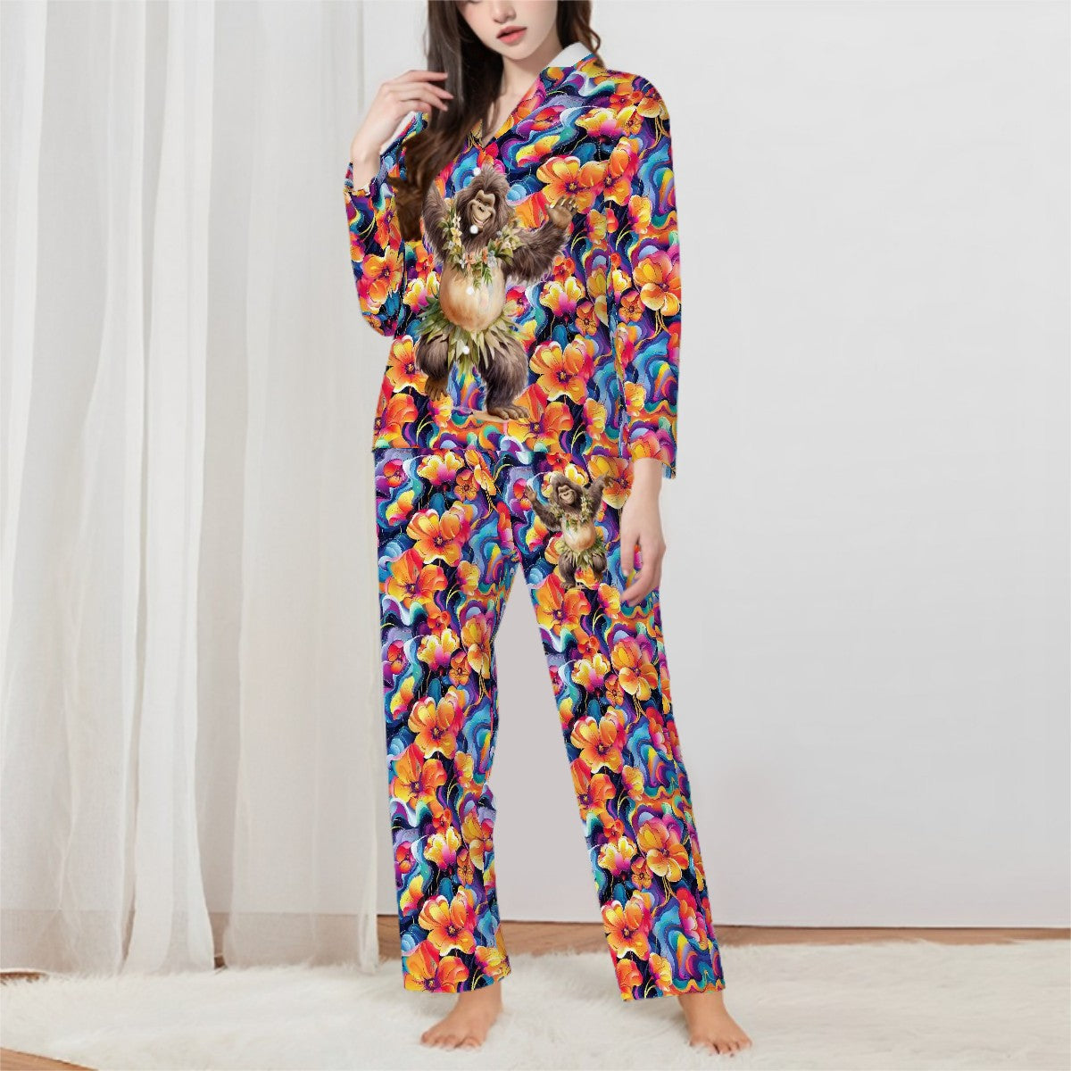 Hawaiian Bigfoot Sasquatch Dancing Women’s Long Sleeved Pajama Set