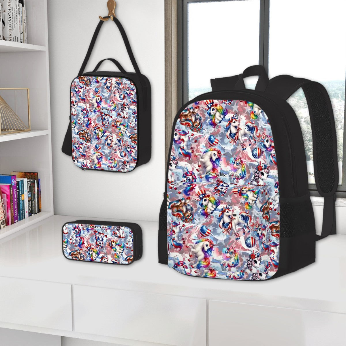 8 Patriot Designs, 3 Piece Bag Set – Oxford Backpack, Lunch Bag, Pencil Pouch