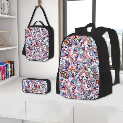8 Patriot Designs, 3 Piece Bag Set – Oxford Backpack, Lunch Bag, Pencil Pouch