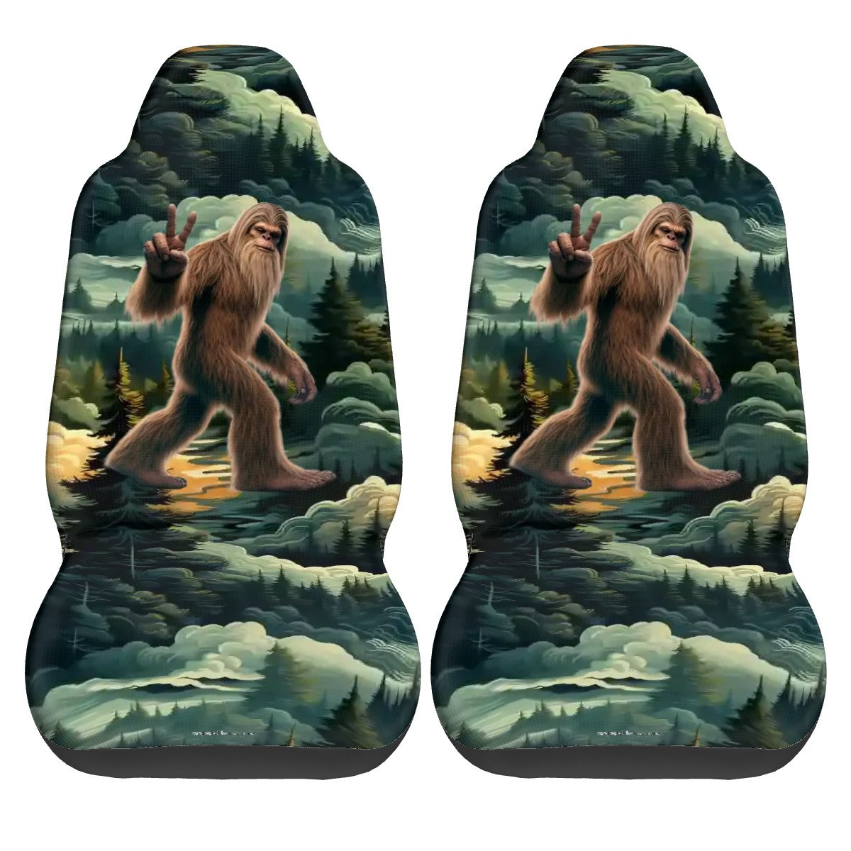 Sasquatch / Bigfoot In Woods, Set of 2 Front Auto Seat Cover