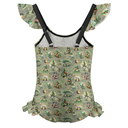 21 Bigfoot Sasquatch Designs, Girls One-Piece Summer Swimsuit, Ruffle Shoulder
