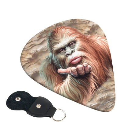 6 Guitar Picks with Keychain Snap Pick Wallet- Bigfoot, Sasquatch Blow Kiss  – 3 Thicknesses