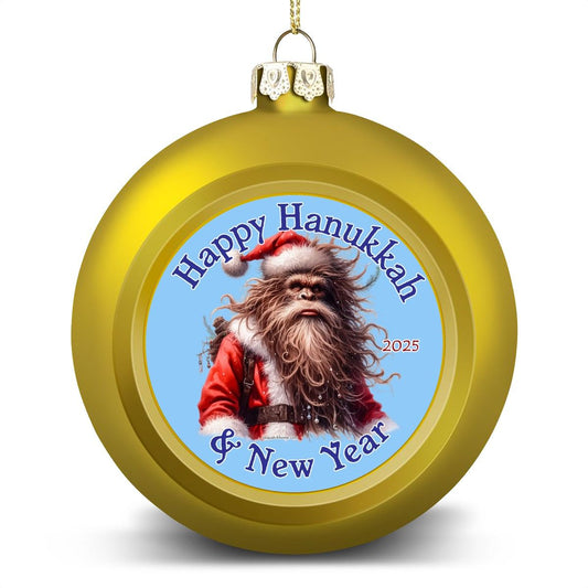 Bigfoot Sasquatch Santa, "Happy Hanukkah.." Christmas Ball Ornaments