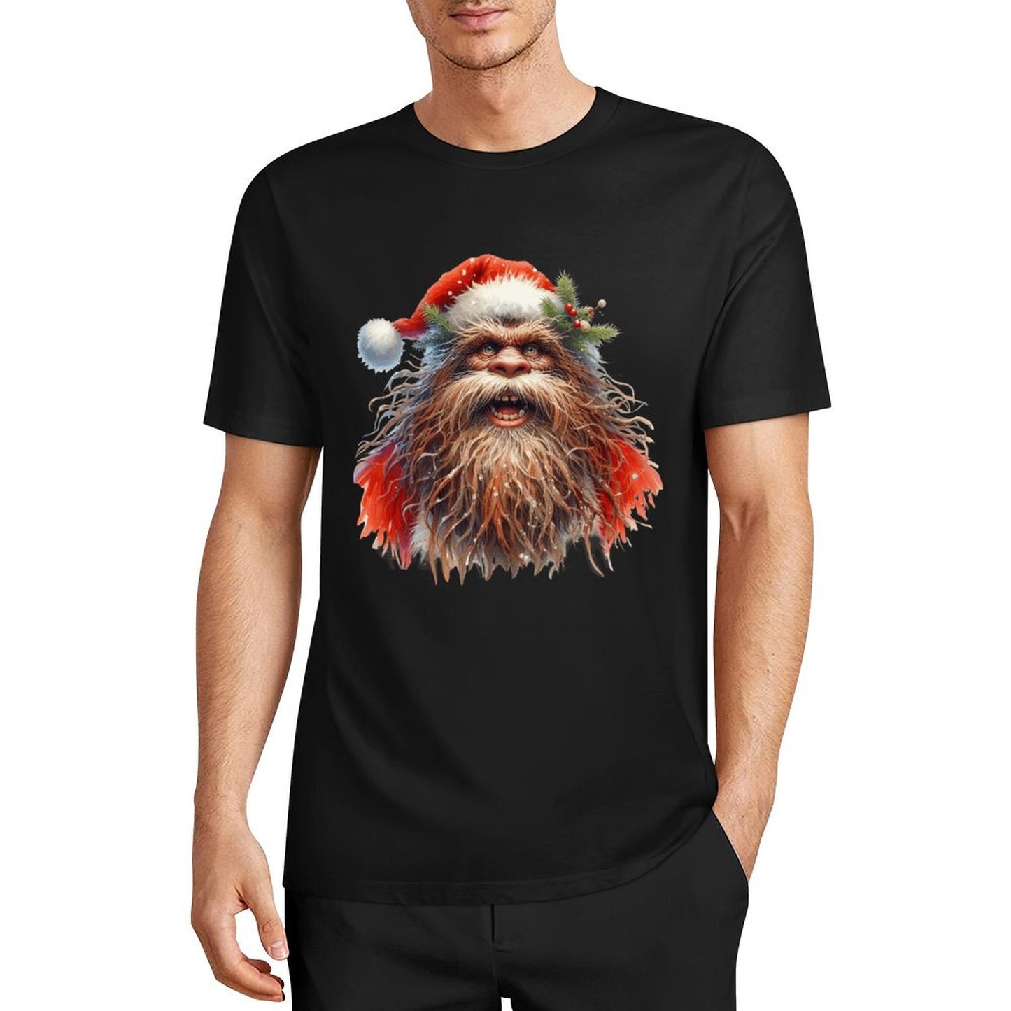 Bigfoot - Sasquatch Santa Short Sleeve Cotton T-Shirt