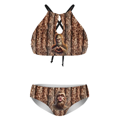 Bigfoot, Sasquatch Kissing, Plus Size High Waist Bikini