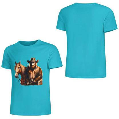 Bigfoot - Sasquatch Cowboy w Horse Short Sleeve Cotton T-Shirt