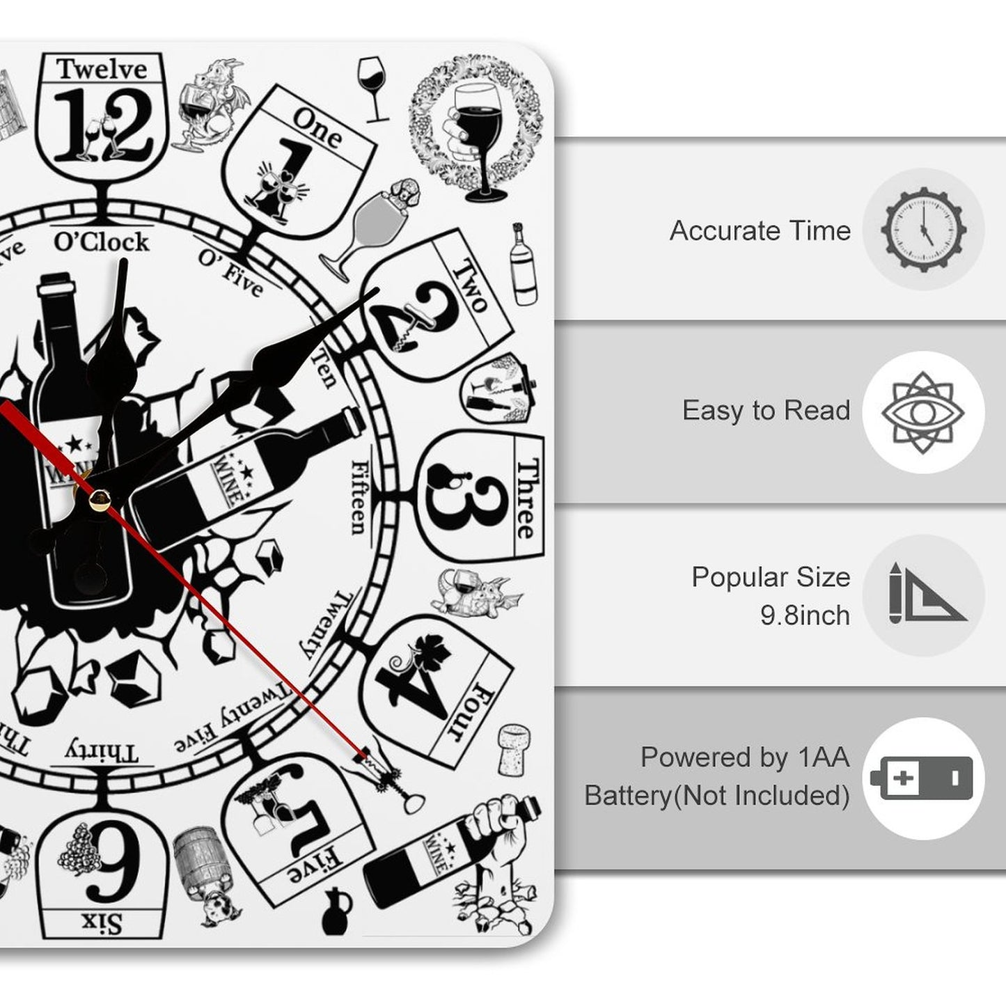 Wine Lovers Square Wall Clock