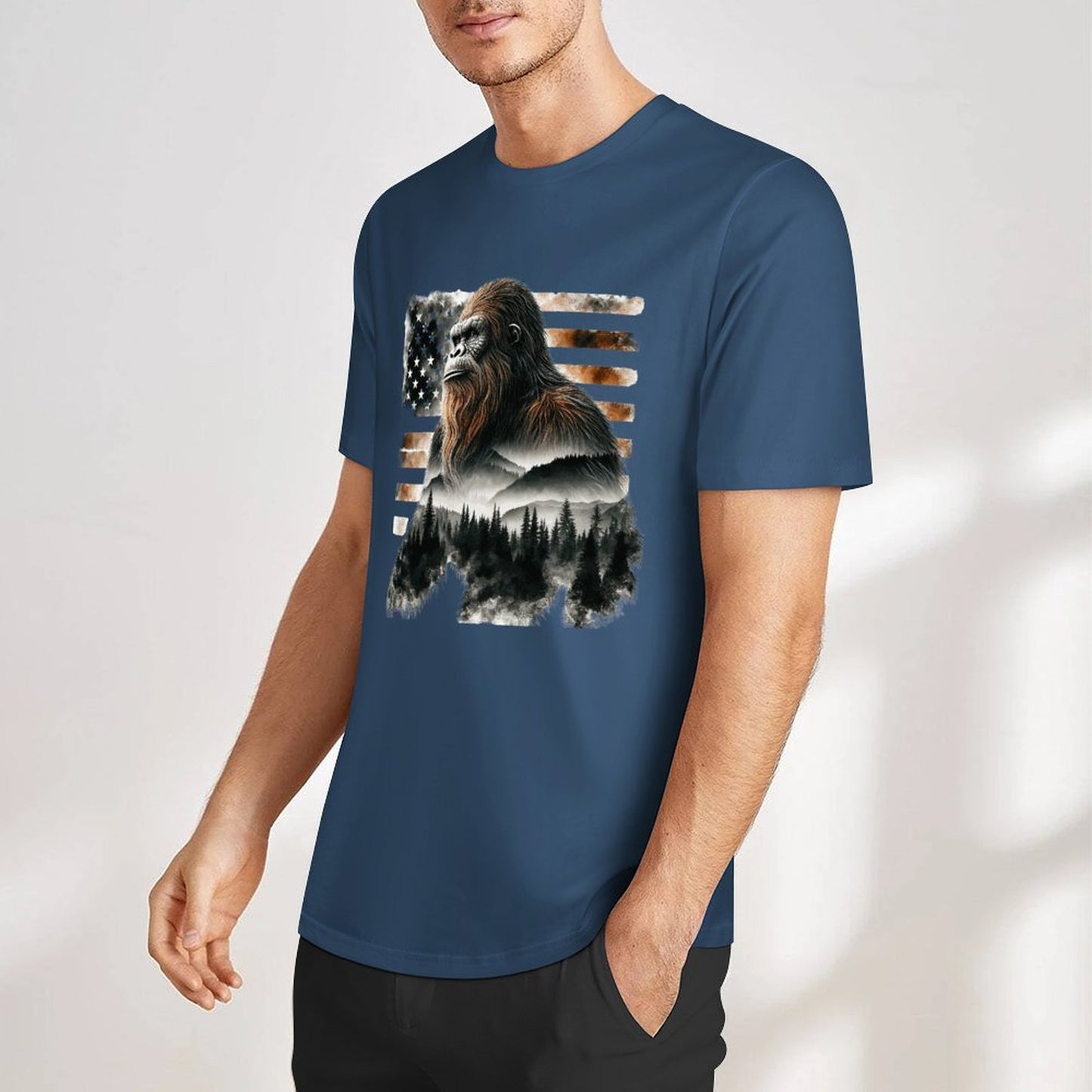 Bigfoot - Sasquatch Scenery Short Sleeve Cotton T-Shirt