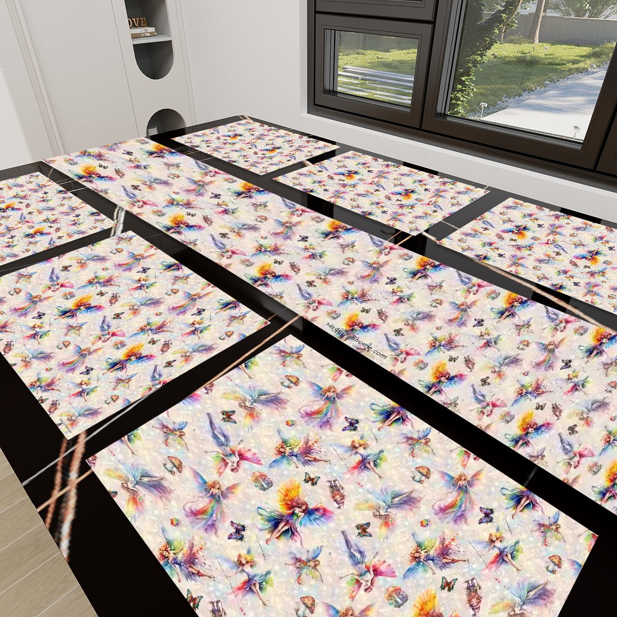 6 Fairy Designs, Table Runner Placemat Set 7 Pieces