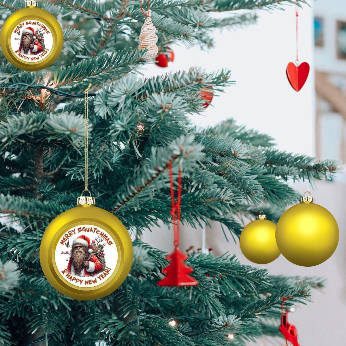Bigfoot Sasquatch Santa, "Merry Squatchmas..", Christmas Ball Ornaments