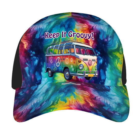 Hippie Bus "Keep it groovy", Baseball Cap, Hat, Polyester Twill