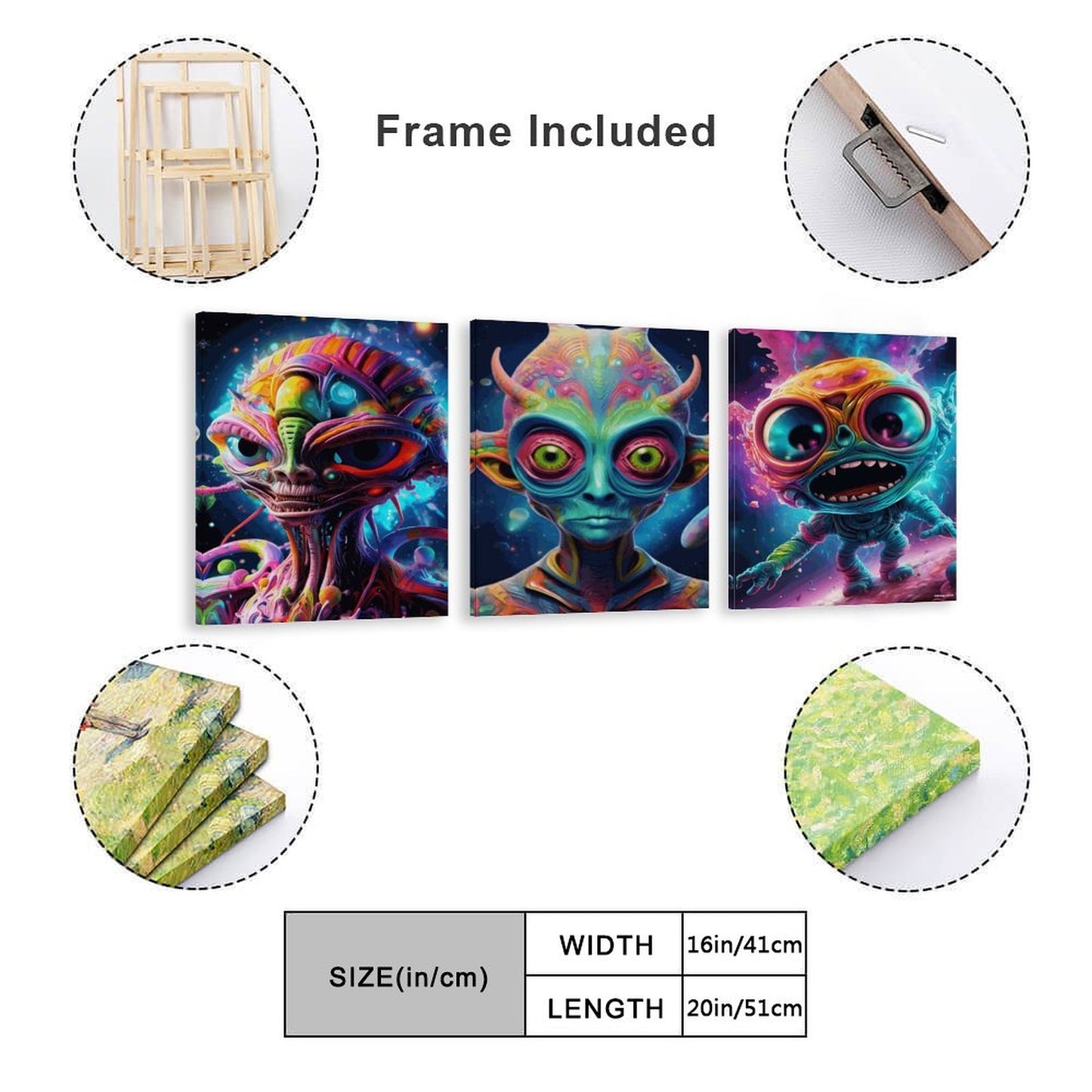 Freaky Aliens, Canvas Wall Art -16”x 20” (x3) - Made In USA
