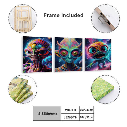 Freaky Aliens, Canvas Wall Art -16”x 20” (x3) - Made In USA