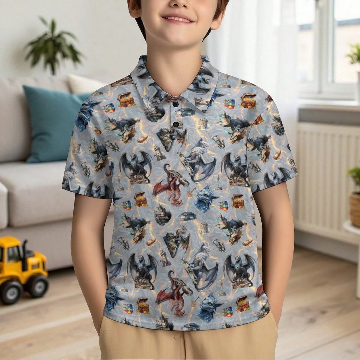 10 Misc Designs, Kids Button Down Polo Shirt
