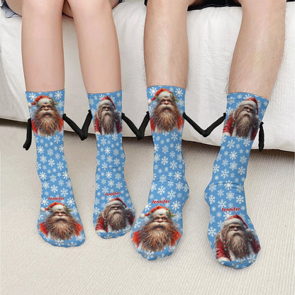 Santa Bigfoot Magnetic Holding Hands Funny Socks – PERSONALIZE FREE