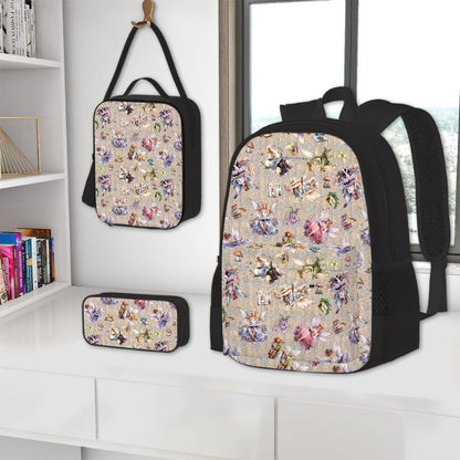 6 Fairy Designs, 3 Piece Bag Set – Oxford Backpack, Lunch Bag, Pencil Pouch