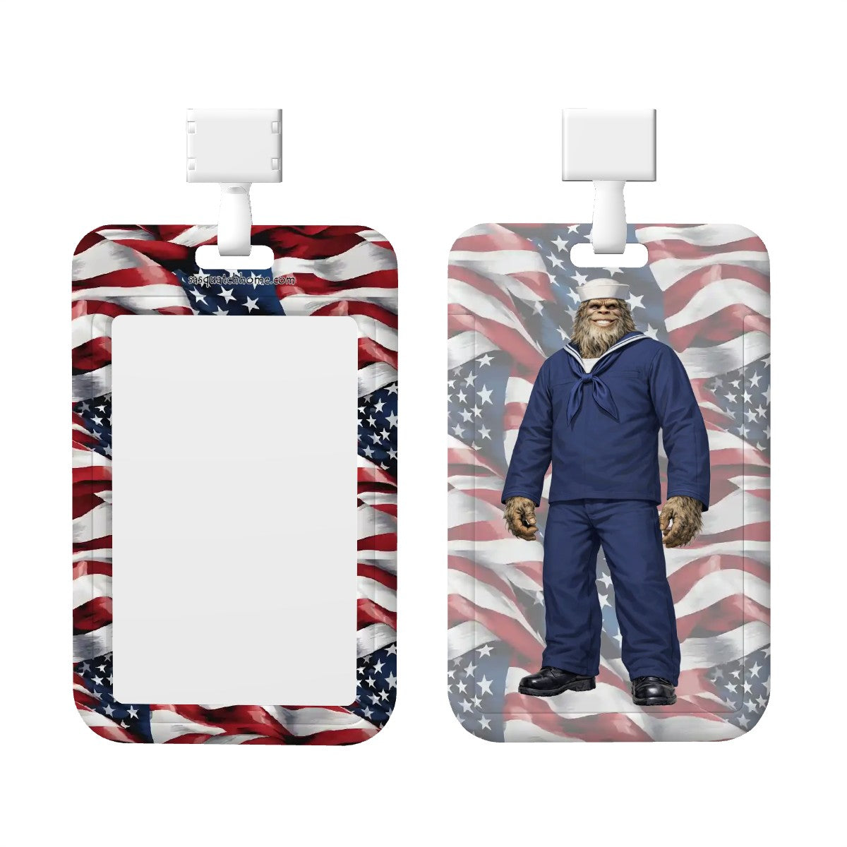 Bigfoot Sasquatch, US Navy Man -Durable Double Sided Badge Holder