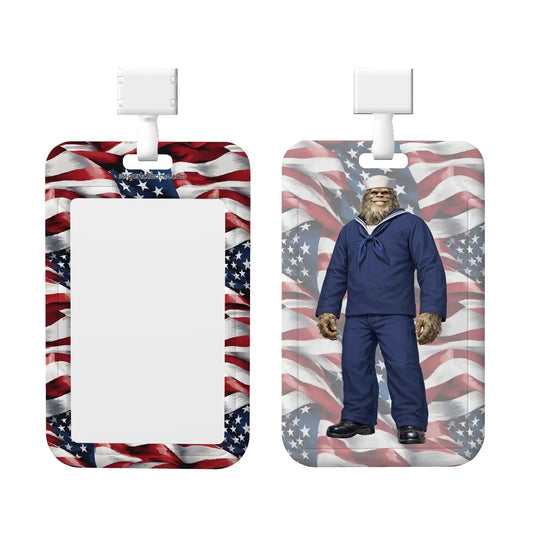 Bigfoot Sasquatch, US Navy Man -Durable Double Sided Badge Holder