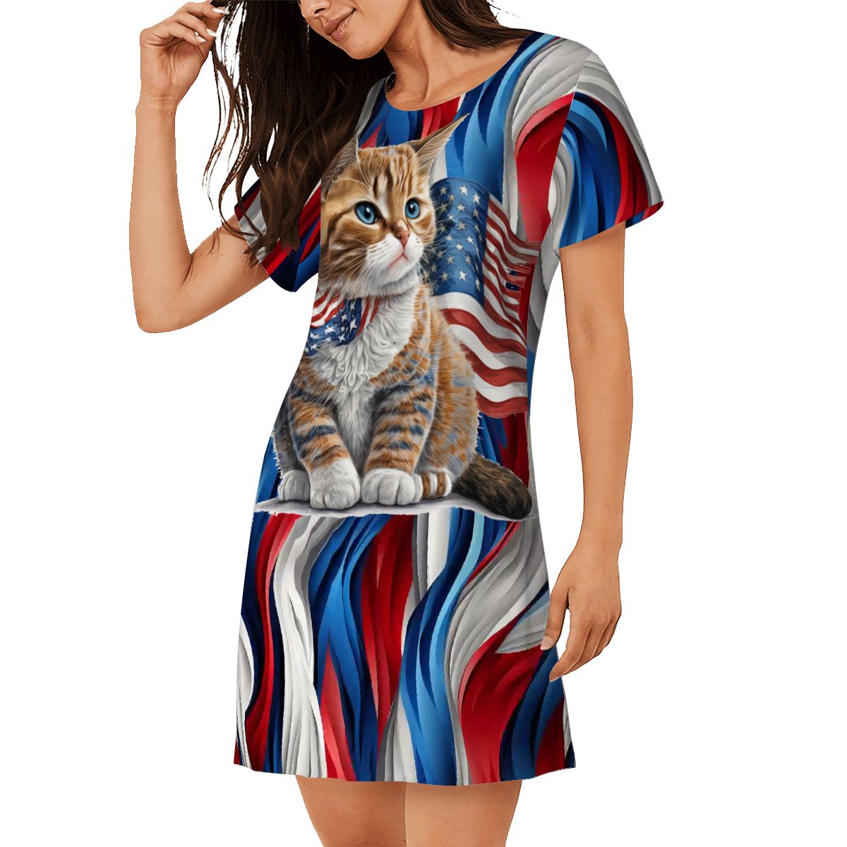 Patriot Kitty, Women’s Loose Fit Short Sleeve Night Gown