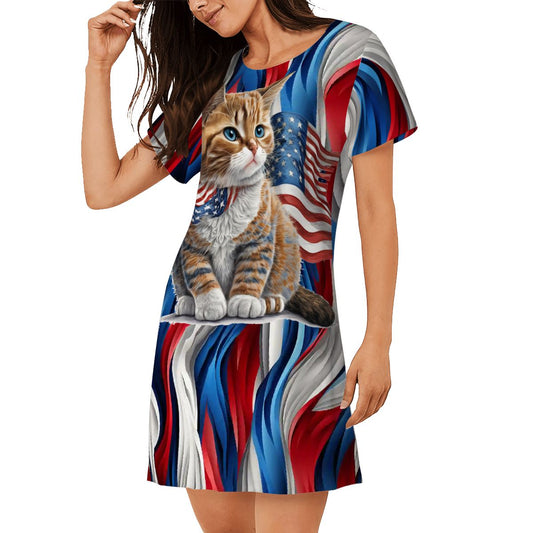 Patriot Kitty, Women’s Loose Fit Short Sleeve Night Gown