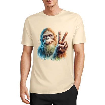 Bigfoot - Sasquatch Peace Sign Short Sleeve Cotton T-Shirt