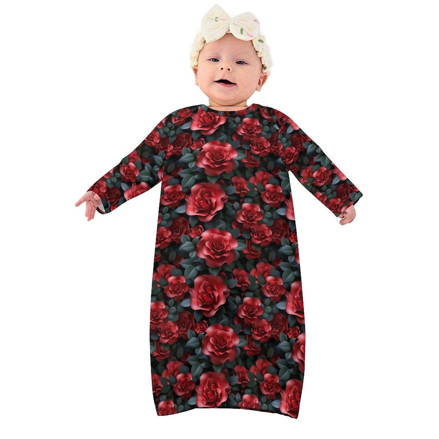 10 Flower Designs, Baby Long Sleeve Faux Cotton Sleeper Gown