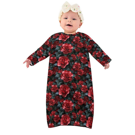10 Flower Designs, Baby Long Sleeve Faux Cotton Sleeper Gown