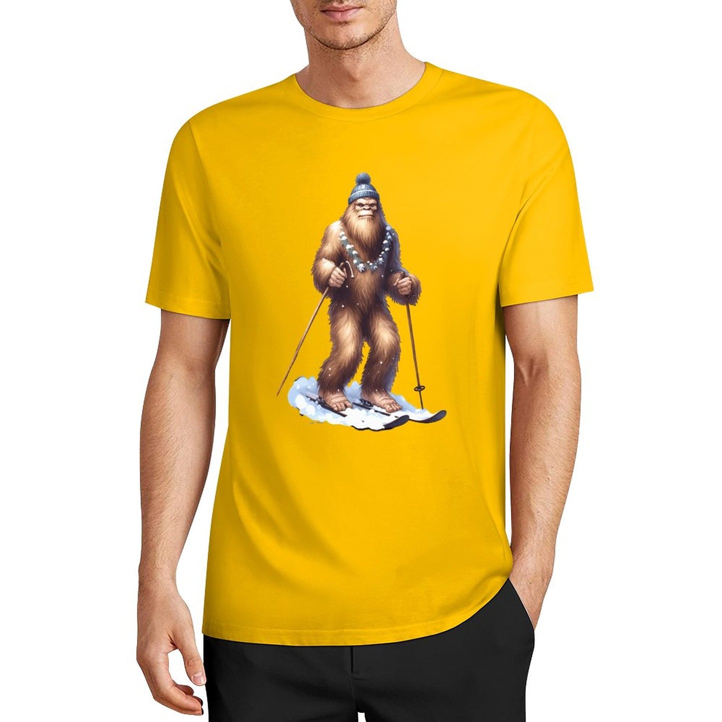 Bigfoot - Sasquatch Snow Skiing Short Sleeve Cotton T-Shirt