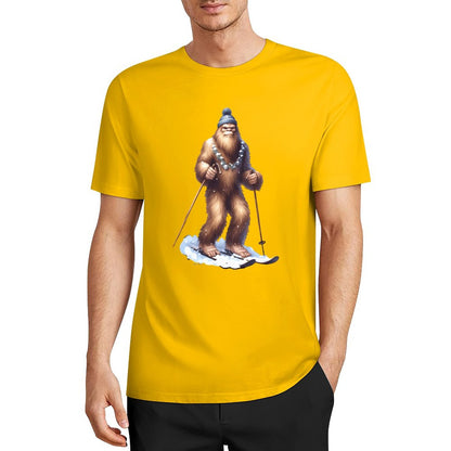 Bigfoot - Sasquatch Snow Skiing Short Sleeve Cotton T-Shirt