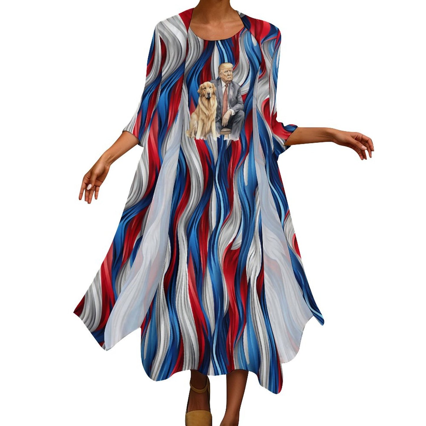 Donald Trump w Dog, Women’s Long Dress with Cardigan