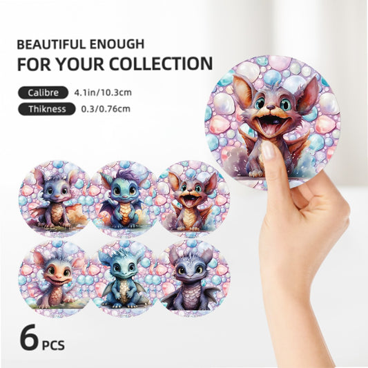 Cute Baby Dragons, Round Ceramic Coasters Set of 6