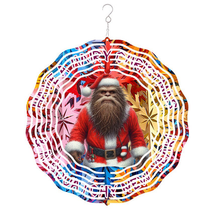 Santa Sasquatch, Bigfoot, US Made Hanging Metal 3D Wind Spinner, Ornament