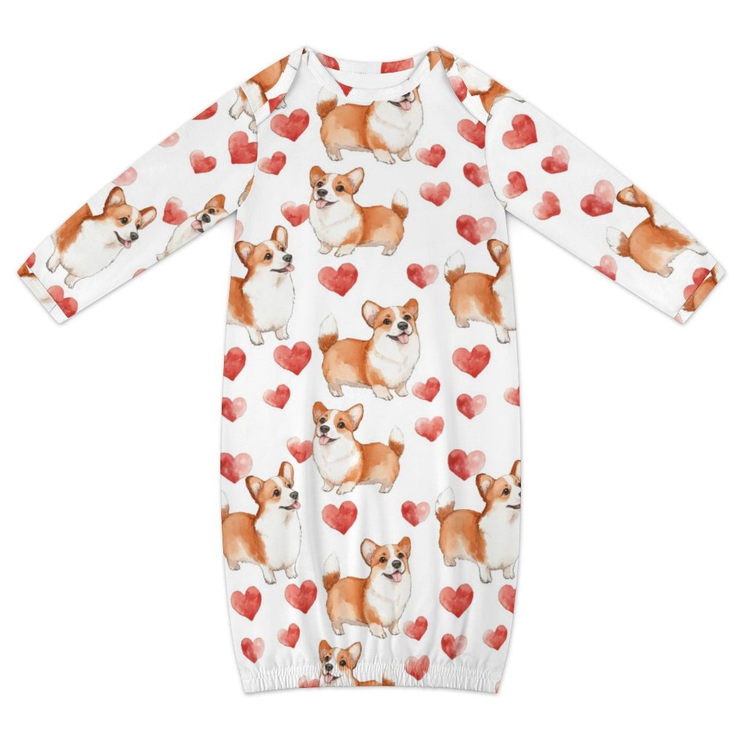 Corgi Dogs & Hearts, Baby Long Sleeve Faux Cotton Sleeper Gown