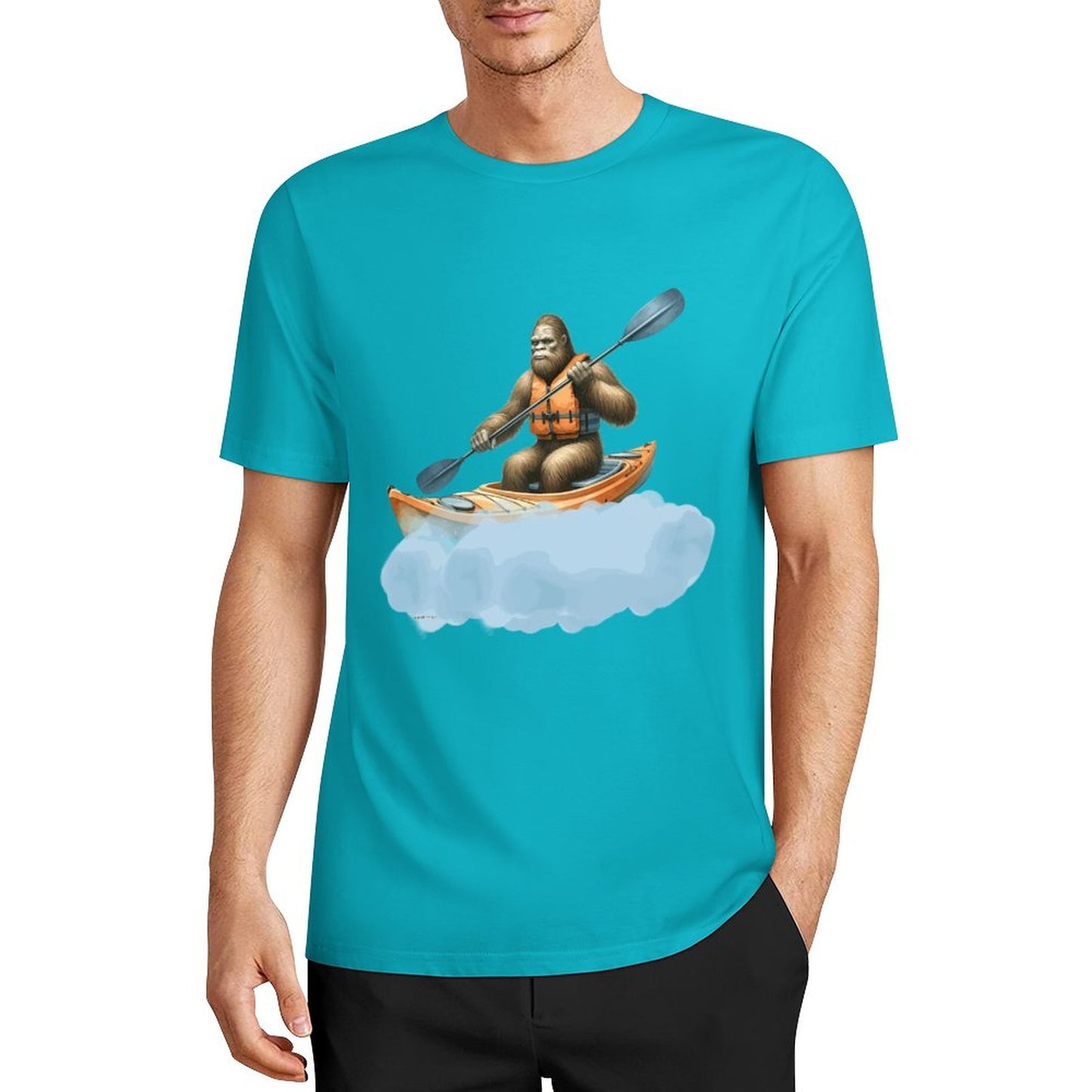Bigfoot - Sasquatch Kayaking Short Sleeve Cotton T-Shirt