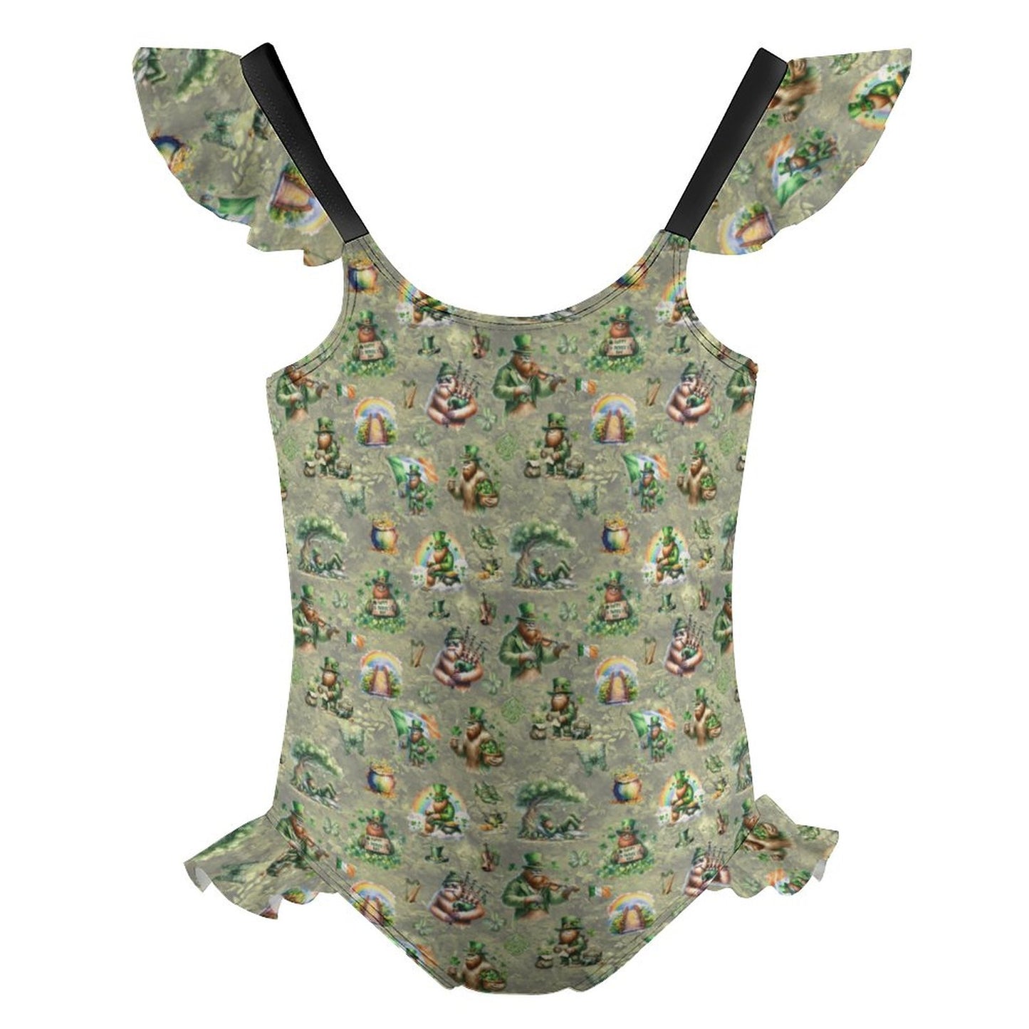 21 Bigfoot Sasquatch Designs, Girls One-Piece Summer Swimsuit, Ruffle Shoulder