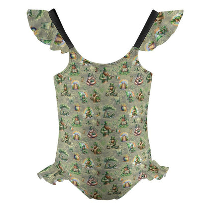 21 Bigfoot Sasquatch Designs, Girls One-Piece Summer Swimsuit, Ruffle Shoulder